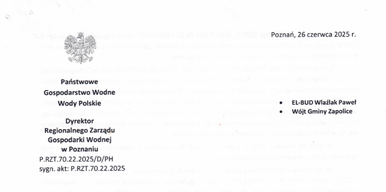 Decyzja zatwierdzająca taryfę dla zaopatrzenia w wodę i odprowadzenia ścieków na terenie gm. Zapolice