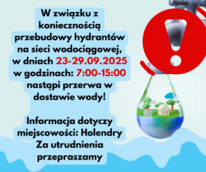 Read more about the article Przerwa w dostawie wody 23-29.09.2025 godz. 7-15: Holendry